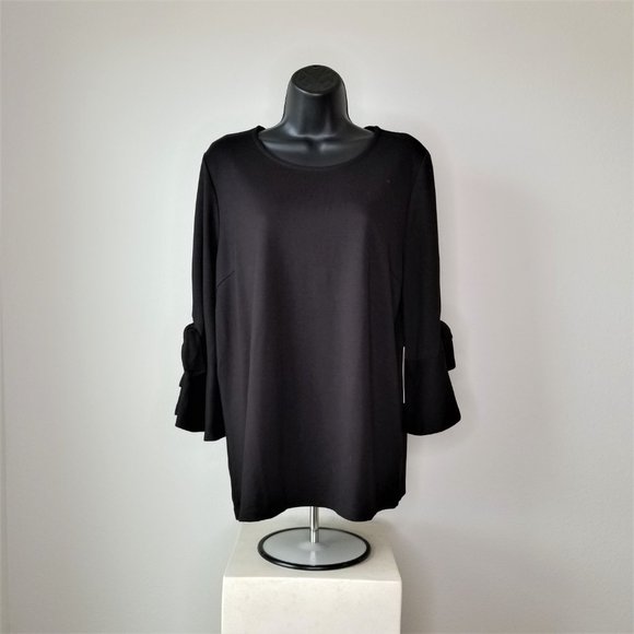 Halogen Tshirt Blouse w/ 3/4 Ruffle Sleeves & Ties - Picture 5 of 10